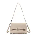 Bolso de hombro beige minimalista con relieve de tablero y cierre de solapa elegante - Caqui