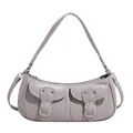 Bolso de hombro minimalista de cuero PU gris violeta con dos bolsillos delanteros - Gris