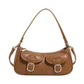 Bolso vintage marrón elegante con bolsillos de hebilla plateada y acabado de cuero sintético - Marrón