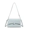 Light blue PU leather shoulder bag with checkerboard embossing and square buckle - Gray