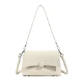 Elegante bolso de hombro en PU blanco crema con relieve geométrico y hebilla plateada - Beige
