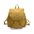 Mochila de lona amarillo mostaza impermeable con cierre de cordón y bordado azul - Amarillo