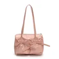 Retro light pink underarm bag with glossy finish and bow tie pockets - Pink