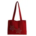 Sac fourre-tout en toile rouge avec étoiles cloutées et doubles poignées solides - Rouge