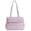 Cute lavender plaid tote bag with Roinvincer logo label and sturdy shoulder straps - Pink