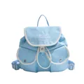 Zaino in nylon celeste con coulisse, bordi bianchi e tasche anteriori per viaggi - Blu
