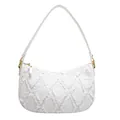 Sac à épaule blanc élégant avec texture tweed à franges et détails de zip dorés - Blanc