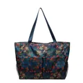 Floral oxford cloth tote bag with large capacity and multi-pocket travel design - Red Berries Green Leaves Print / Blue