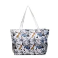 Floral oxford tote bag with leopard zebra print and blue tropical plants on white base - Jungle Animals Print / Off White