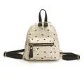 Schicker Mini-Rucksack in Creme mit Plissee-Stoff und süßem schwarzem Schleifenprint - Weiß