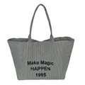 Grande borsa tote in tela a righe bianche e nere con stampa Make Magic Happen - Stile 1
