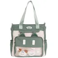 Japanese style color-block tote bag with cute cat ears and a transparent window for dolls - Green