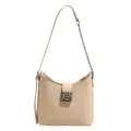 Borsa a secchiello beige minimalista con tracolla a catena e fibbia in metallo - Bianco avorio