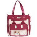 Sac fourre-tout chat bicolore rouge et blanc avec deux peluches chiens dans la fenêtre PVC - Rouge