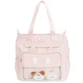 Sac fourre-tout rose et beige bicolore avec fenêtre PVC transparente et breloques - Rose