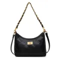 Chic black quilted bucket bag with golden chain strap and swivel lock closure - Black