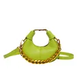 Light green crescent chain handbag in litchi grain leather with gold clasp detail - Green
