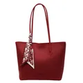 Borsa tote bordeaux in pelle sintetica con texture litchi e sciarpa decorativa a cuori - Stile Sciarpa a Quadretti (39-4)