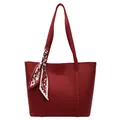 Red pebbled leather tote bag with a decorative heart print scarf and top handle - Heart Scarf Style (39-5)