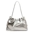 Zilveren metallic cloud bucket bag met trekkoord en metalen ketting schouderriem - Trekkoord 2-in-1 Tas (Glanzend Zilver) / Zilver