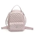 Pink quilted backpack for women featuring crystal diamond accents and a chain strap - Pink