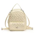 Quilted cream backpack with silver studs and chain strap in elegant lady style - White