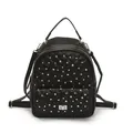 Black quilted backpack with silver studs and metal twist lock in a minimalist Korean style - Black