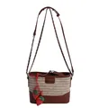 Bolso de hombro de paja beige y cuero marrón con lindos colgantes de fresa - Con Colgante De Fresa / Estilo Marrón (177-038)