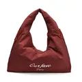 Dark red plaid crossbody bag with white Our Fave script and zipper closure - Red