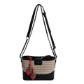 Rainbow woven hobo straw bag with black leather trim, chain strap and strawberry charm - With Strawberry Pendant / Black Style (177-038)