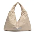 Brown gingham tote bag featuring light blue Our fave Party embroidery on canvas - Khaki