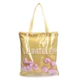 Creative yellow canvas tote bag with transparent PVC layer and purple mini rubber ducks - Purple And Yellow
