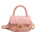 Chic pink quilted mini flap bag with round top handle and golden chain strap - Pink