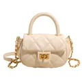 Elegant cream quilted handbag with gold chain strap and turn-lock closure - Off White