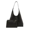 Black large capacity minimalist tote bag set with small matching zipper pouch - Black