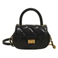 Elegant black quilted leather handbag with gold twist lock and chain strap - Black