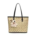 Sac fourre-tout beige imprimé ours avec bandoulières noires et pendentif ours peluche - Avec Ornement / Beige & Noir
