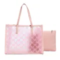 Pink large capacity jelly tote bag with letter M print and matching inner pouch - Pink