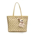 Grand cabas jaune clair avec motifs oursons et pendentif en peluche sur fond blanc chic - Avec Ornement / Blanc Cassé