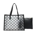 Transparent PVC tote bag with black letter print and inner leather pouch insert - Black