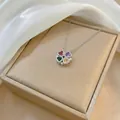 Detail of four-leaf clover necklace with colorful heart stones in a gift box - Multicolor Silver