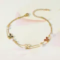 Close-up of double-layer anklet with colorful butterfly charms and small white pearls - Tri-Color Butterfly Artificial Pearl Style (TL0002)