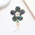 Elegant floral brooch with abalone shell petals and baroque freshwater pearl drop - Abalone Shell Pearl Five Petal Flower Style (XX0010)