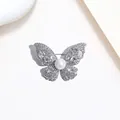 Elegant butterfly pearl brooch with sparkling crystals and silver plating on white background - Silver Rhinestone Large Pearl Butterfly Style (XX0017)