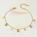Detail of golden butterfly anklet featuring rectangular zircons and adjustable clasp - Butterfly Rectangle Zirconia Style (TL0005)