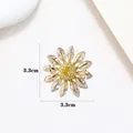 Detail view of sunflower crystal brooch with 3.3cm dimensions on white background - Xx0139
