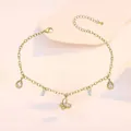 Gold butterfly anklet for women with drop-shaped zircon charms and adjustable O-chain link - Butterfly Teardrop Zirconia Style (TL0008)
