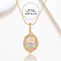 Detailed macro of oval flower pendant on gold snake chain with 46+5cm size specs - Pink Background Floral Oval Style (X3956)