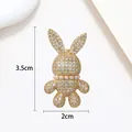 Detail showing the 3.5cm by 2cm dimensions of the pearl rabbit brooch with gold base - Pave Zirconia Pearl Rabbit Style (XX0035)