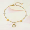 Detail of gold butterfly anklet with sparkling zircon stars and pearl shell charm - Scallop Artificial Pearl Style (TL0013)